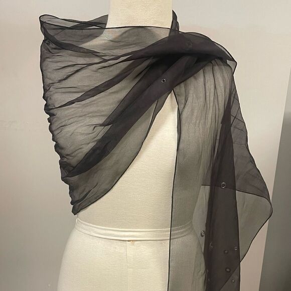 Damaged/Store Return Prada Brown Embellished Chiffon Scarf - Picture 4 of 8